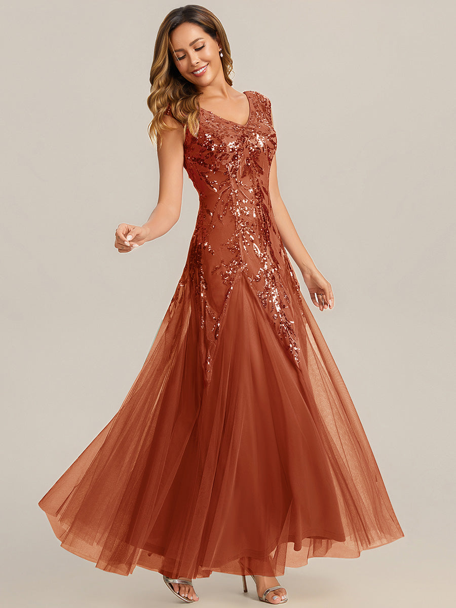 Freya Navy Sequin Embroidered Cap Sleeve Maxi Evening Dress