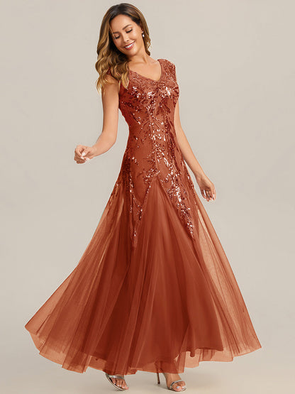 Freya Navy Sequin Embroidered Cap Sleeve Maxi Evening Dress