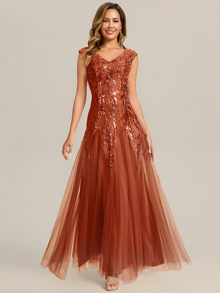 Freya Navy Sequin Embroidered Cap Sleeve Maxi Evening Dress