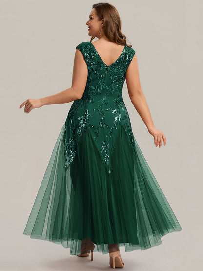 Freya Navy Sequin Embroidered Cap Sleeve Maxi Evening Dress