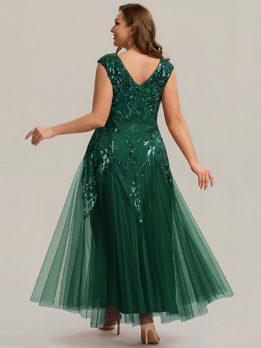 Freya Navy Sequin Embroidered Cap Sleeve Maxi Evening Dress