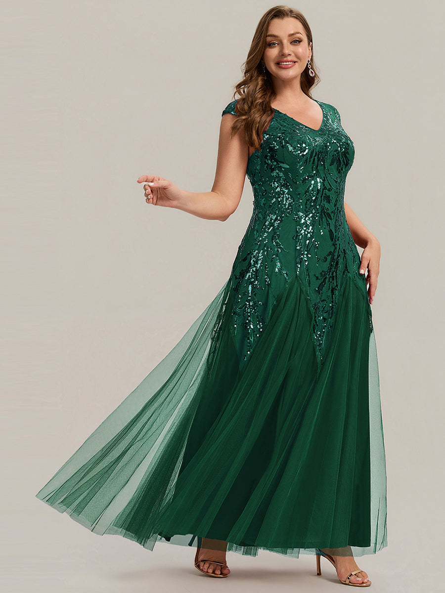 Freya Navy Sequin Embroidered Cap Sleeve Maxi Evening Dress