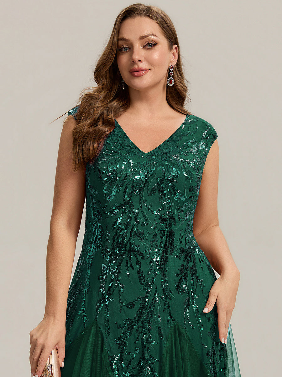 Freya Navy Sequin Embroidered Cap Sleeve Maxi Evening Dress