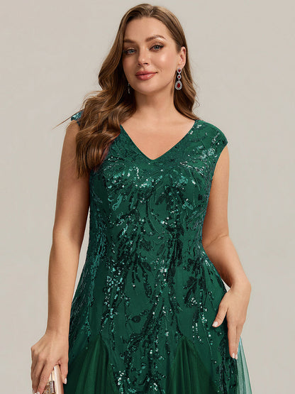 Freya Navy Sequin Embroidered Cap Sleeve Maxi Evening Dress