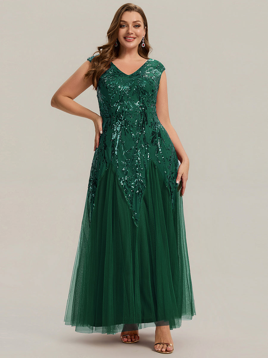 Freya Navy Sequin Embroidered Cap Sleeve Maxi Evening Dress
