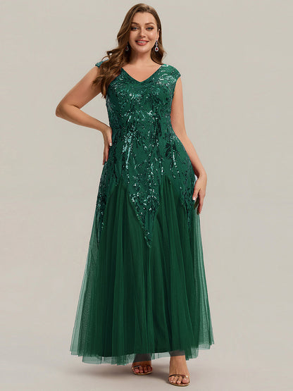 Freya Navy Sequin Embroidered Cap Sleeve Maxi Evening Dress
