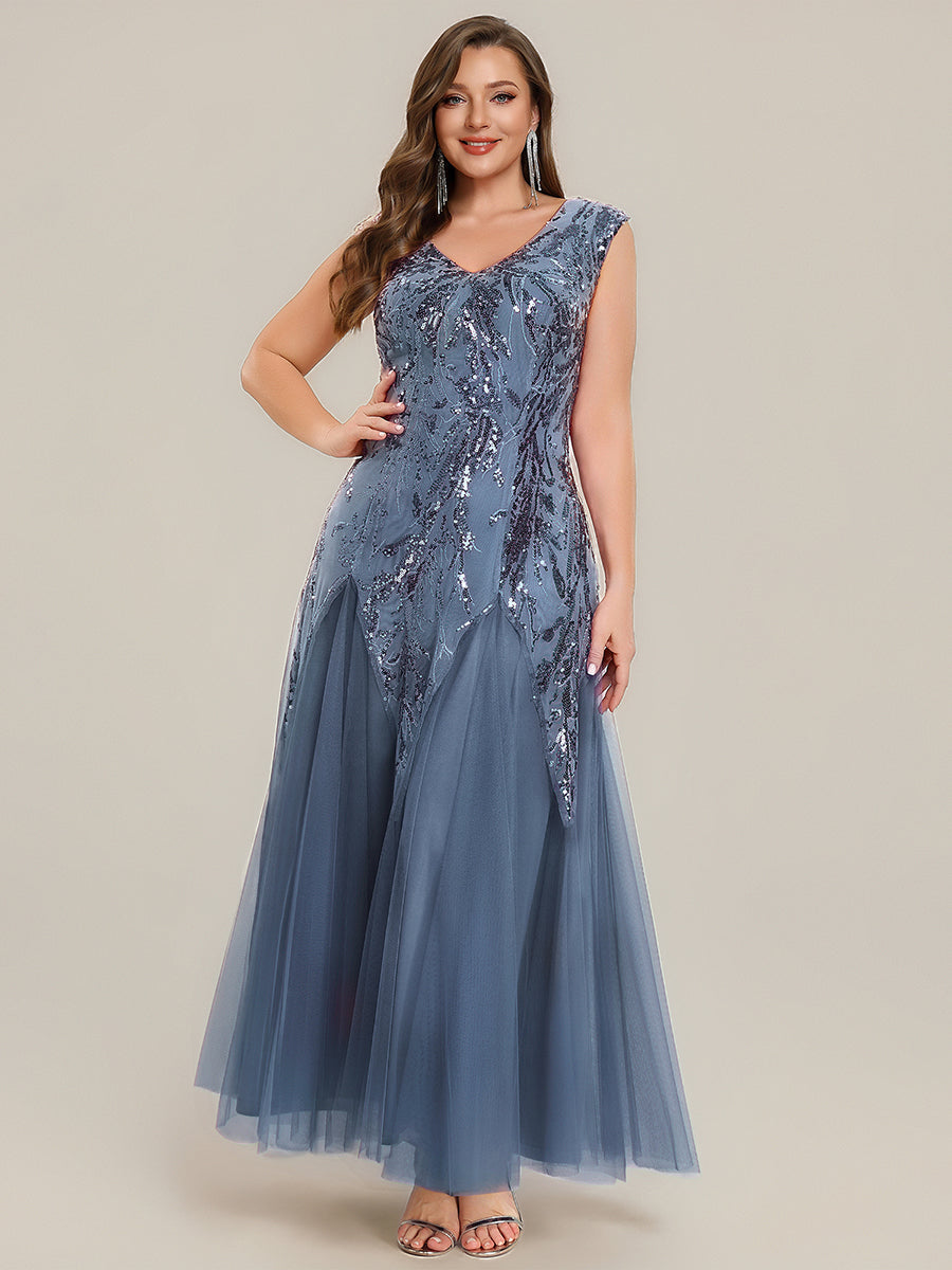 Freya Navy Sequin Embroidered Cap Sleeve Maxi Evening Dress