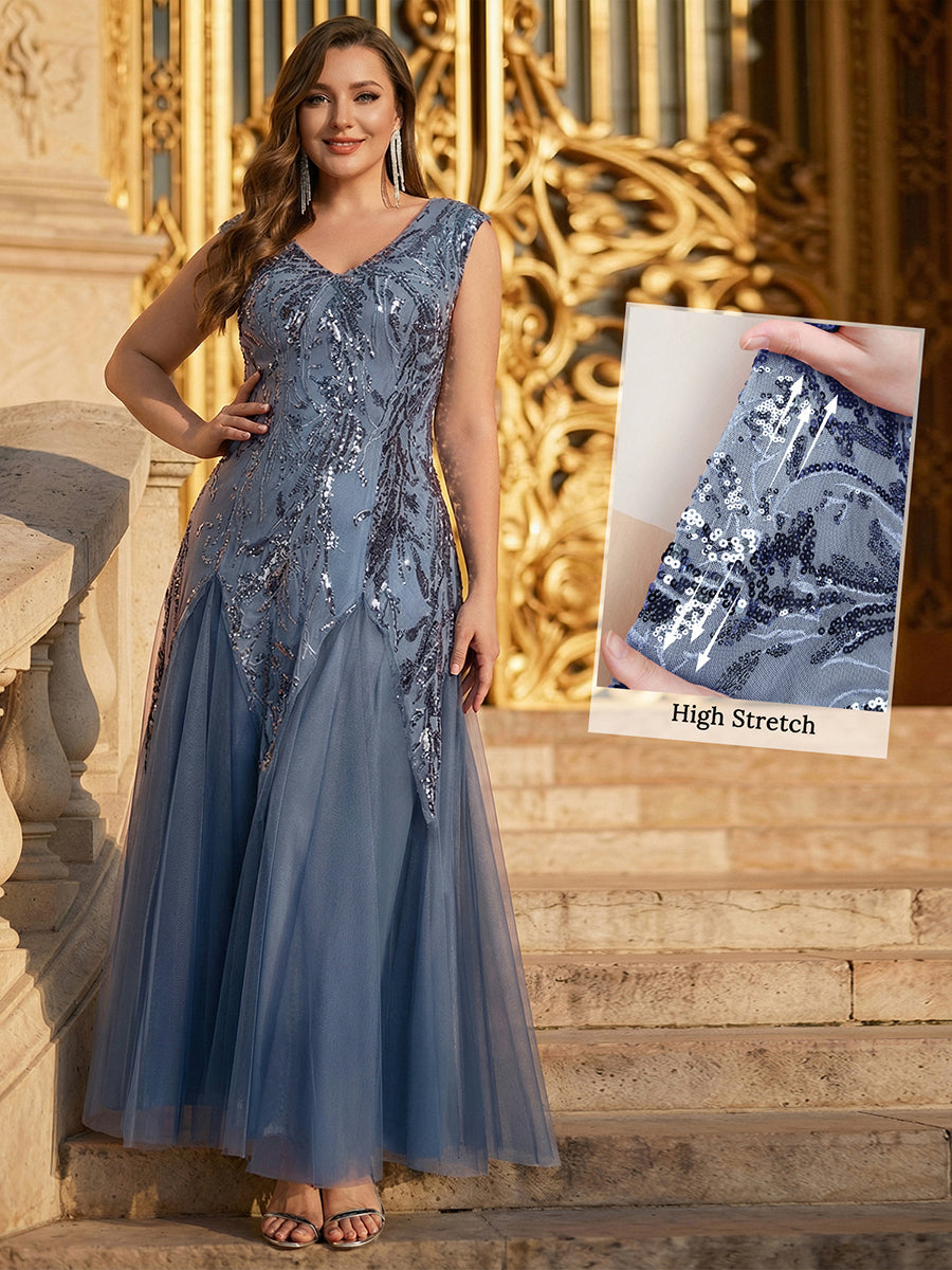Freya Navy Sequin Embroidered Cap Sleeve Maxi Evening Dress