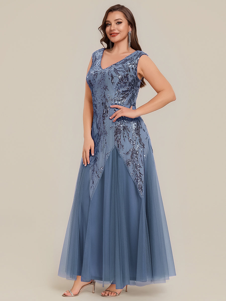 Freya Navy Sequin Embroidered Cap Sleeve Maxi Evening Dress