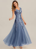 Freya Navy Sequin Embroidered Cap Sleeve Maxi Evening Dress