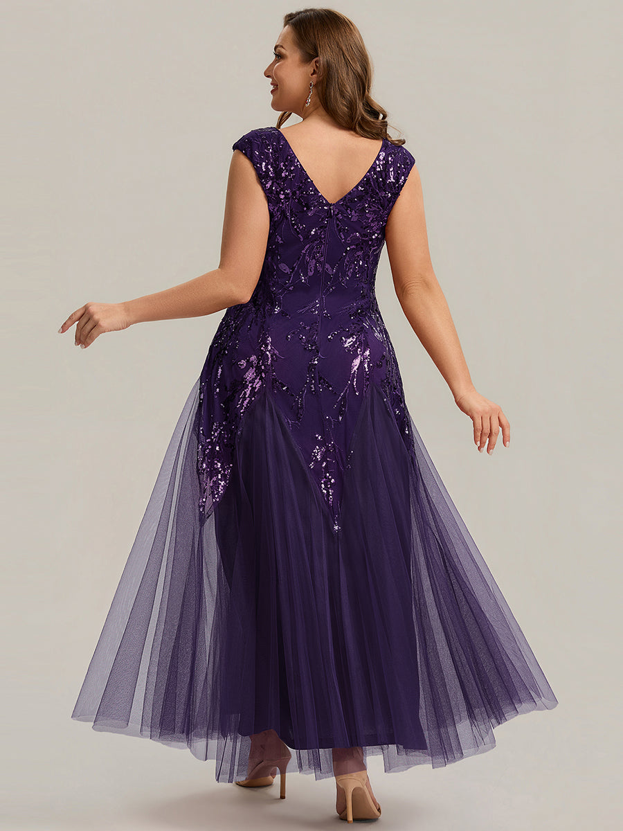 Freya Navy Sequin Embroidered Cap Sleeve Maxi Evening Dress