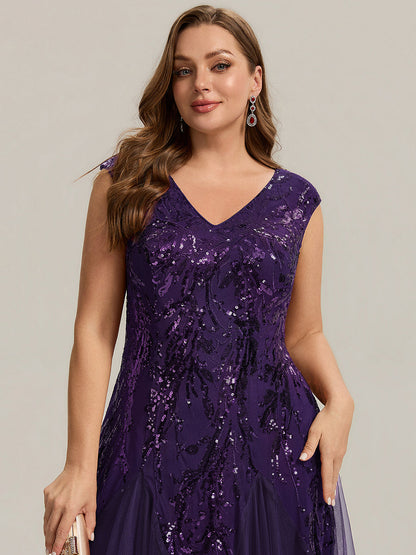 Freya Navy Sequin Embroidered Cap Sleeve Maxi Evening Dress