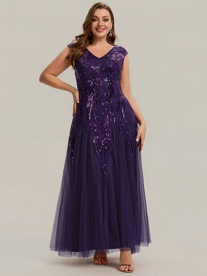 Freya Navy Sequin Embroidered Cap Sleeve Maxi Evening Dress