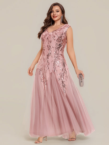 Freya Navy Sequin Embroidered Cap Sleeve Maxi Evening Dress