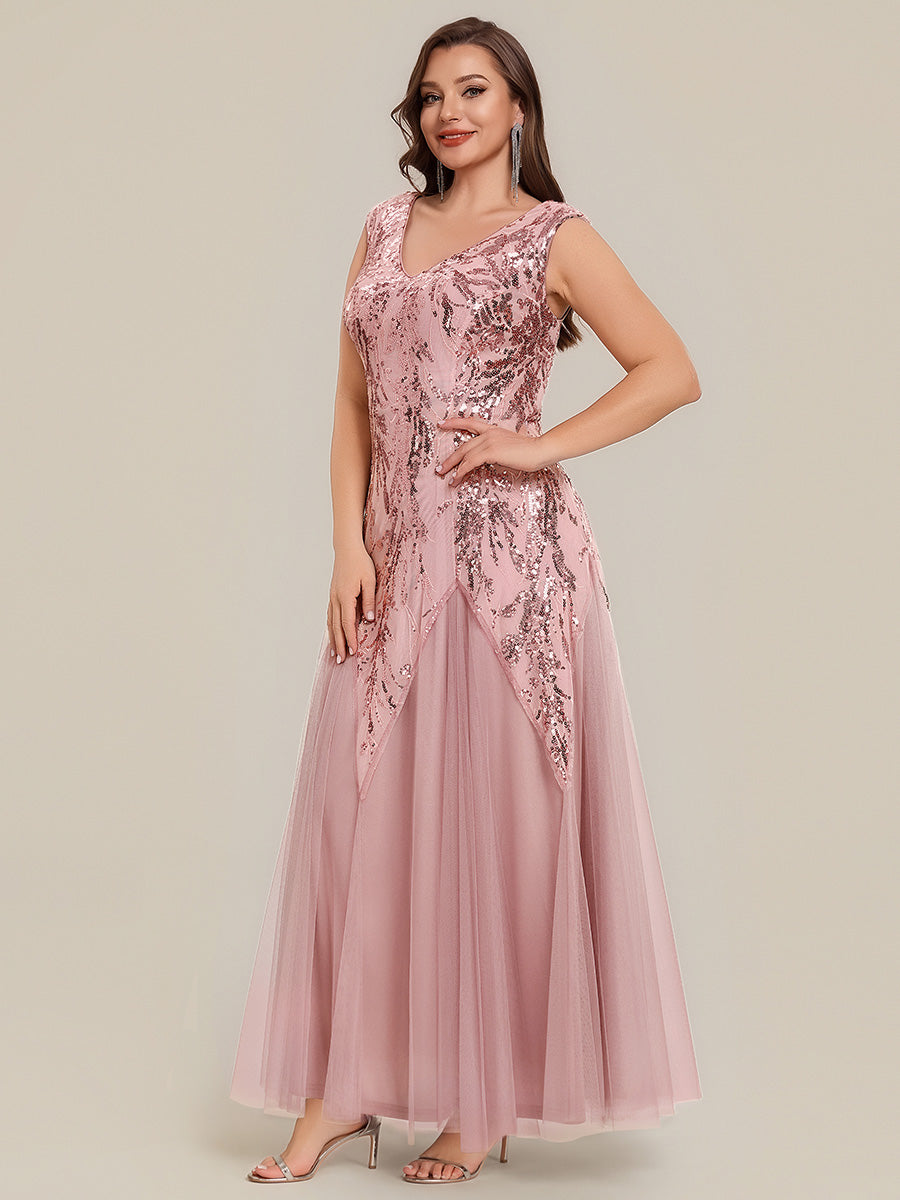Freya Navy Sequin Embroidered Cap Sleeve Maxi Evening Dress