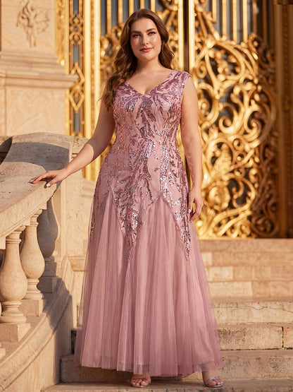 Freya Navy Sequin Embroidered Cap Sleeve Maxi Evening Dress