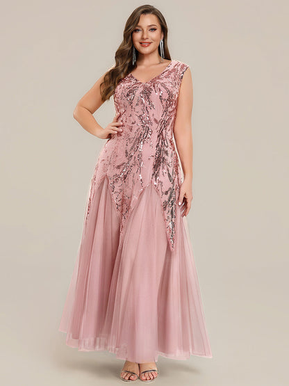 Freya Navy Sequin Embroidered Cap Sleeve Maxi Evening Dress