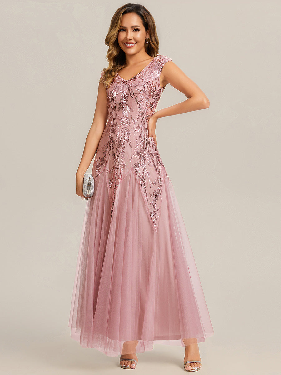Freya Navy Sequin Embroidered Cap Sleeve Maxi Evening Dress