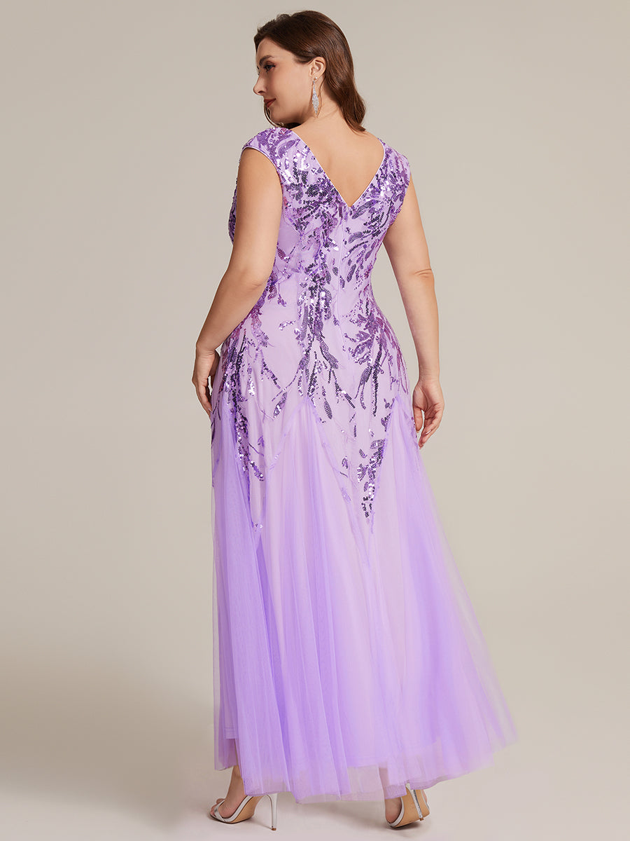 Freya Navy Sequin Embroidered Cap Sleeve Maxi Evening Dress