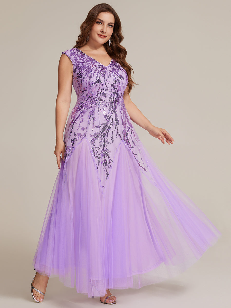 Freya Navy Sequin Embroidered Cap Sleeve Maxi Evening Dress