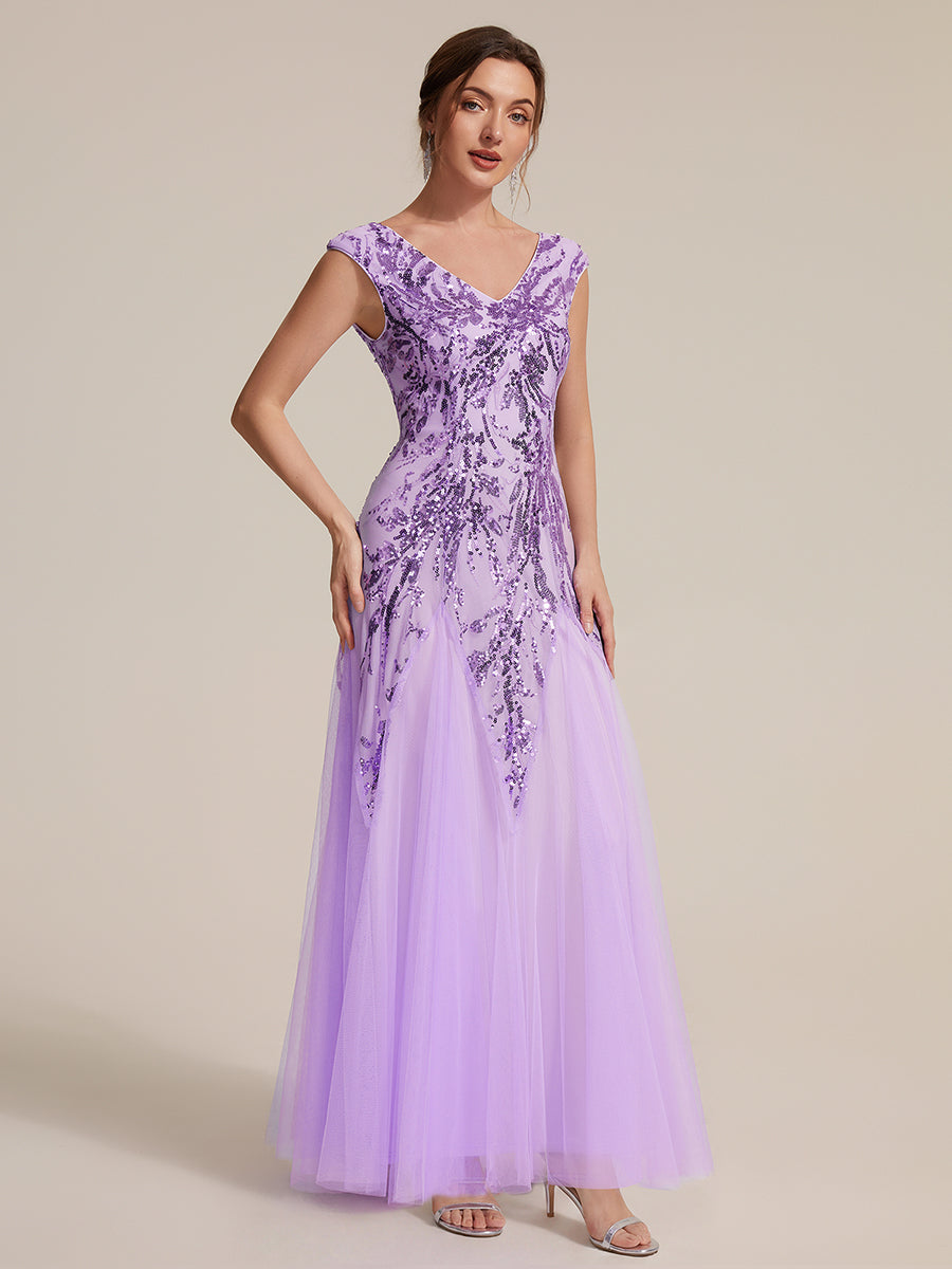 Freya Navy Sequin Embroidered Cap Sleeve Maxi Evening Dress