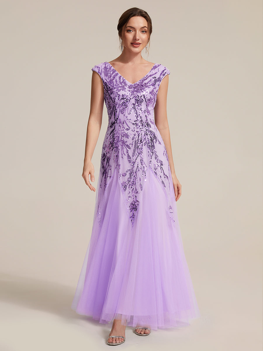 Freya Navy Sequin Embroidered Cap Sleeve Maxi Evening Dress