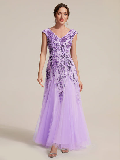 Freya Navy Sequin Embroidered Cap Sleeve Maxi Evening Dress