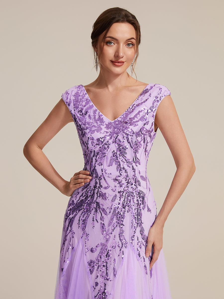 Freya Navy Sequin Embroidered Cap Sleeve Maxi Evening Dress