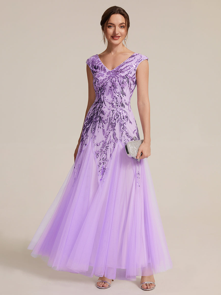 Freya Navy Sequin Embroidered Cap Sleeve Maxi Evening Dress