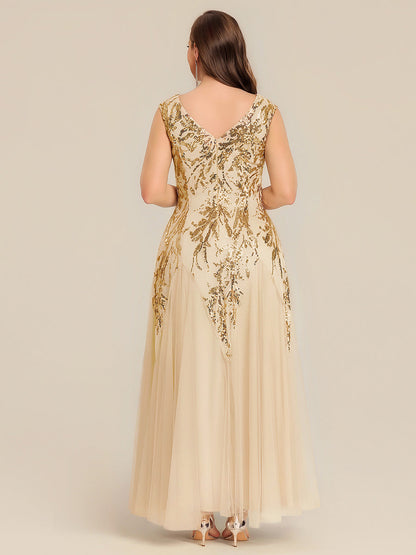 Freya Navy Sequin Embroidered Cap Sleeve Maxi Evening Dress