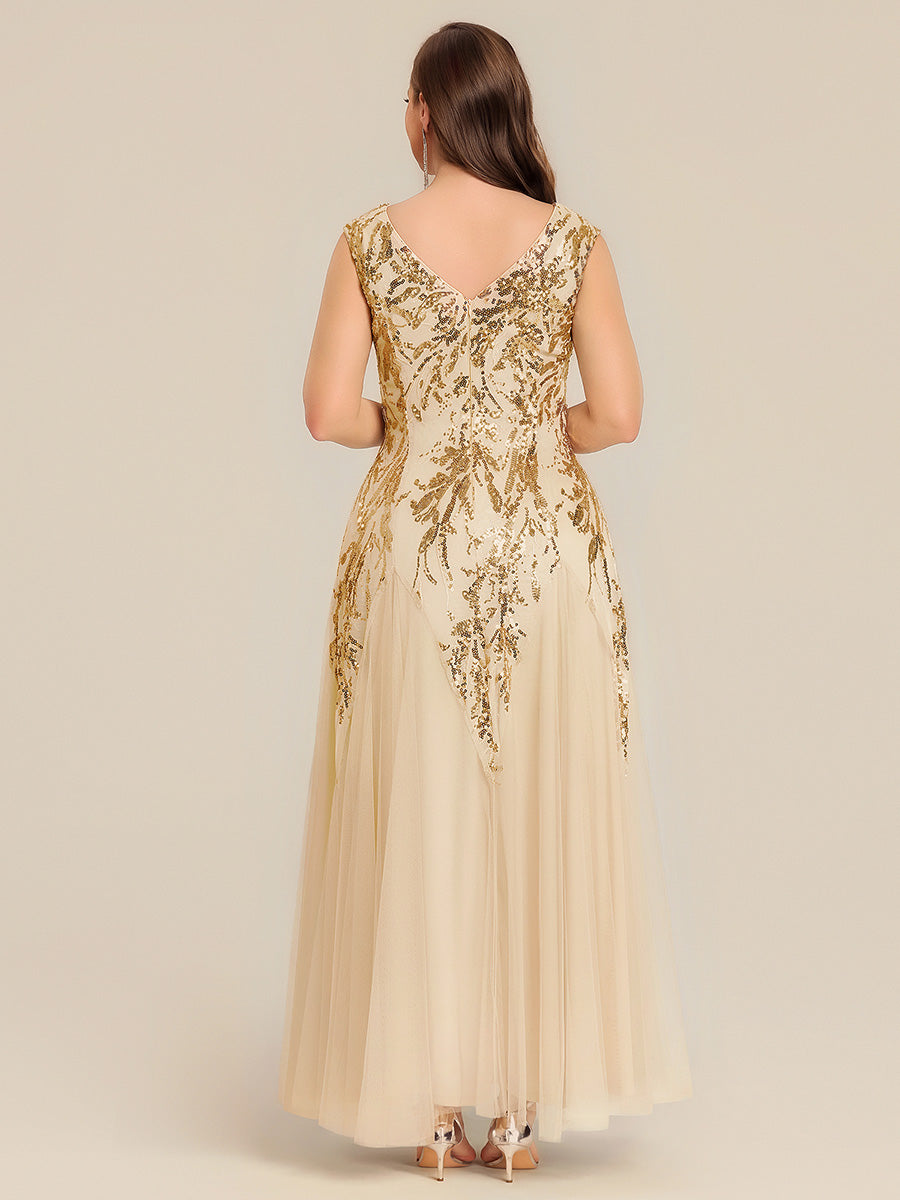 Freya Navy Sequin Embroidered Cap Sleeve Maxi Evening Dress