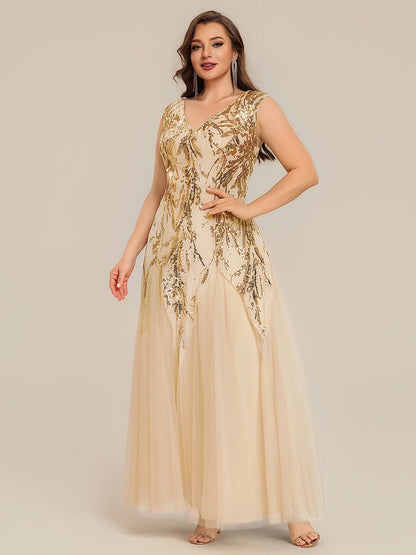 Freya Navy Sequin Embroidered Cap Sleeve Maxi Evening Dress