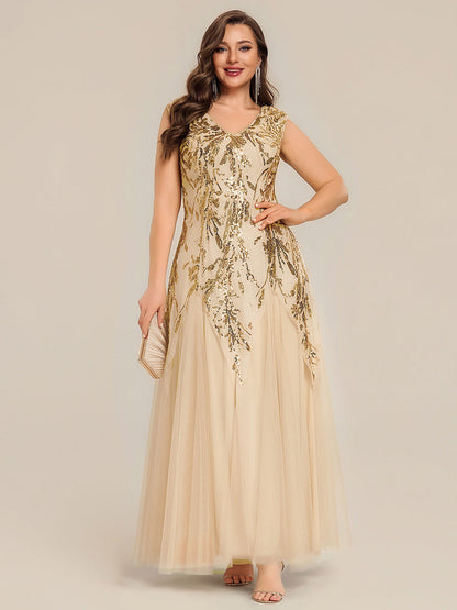 Freya Navy Sequin Embroidered Cap Sleeve Maxi Evening Dress