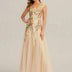 Freya Navy Sequin Embroidered Cap Sleeve Maxi Evening Dress - Gold