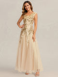 Freya Navy Sequin Embroidered Cap Sleeve Maxi Evening Dress