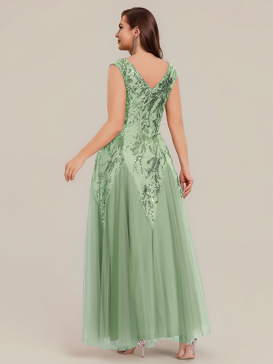 Freya Navy Sequin Embroidered Cap Sleeve Maxi Evening Dress