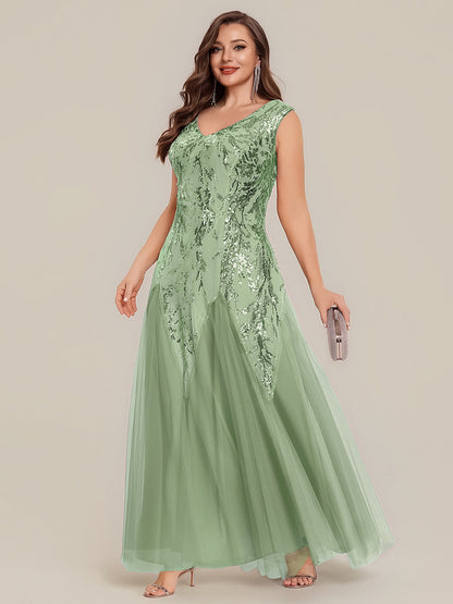 Freya Navy Sequin Embroidered Cap Sleeve Maxi Evening Dress