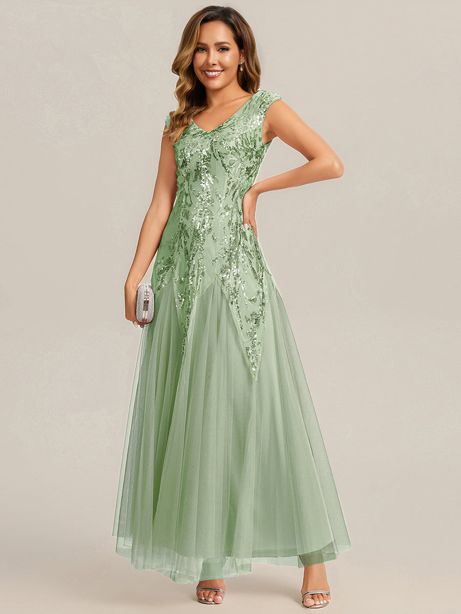 Freya Navy Sequin Embroidered Cap Sleeve Maxi Evening Dress