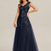Freya Navy Sequin Embroidered Cap Sleeve Maxi Evening Dress - Navy Blue