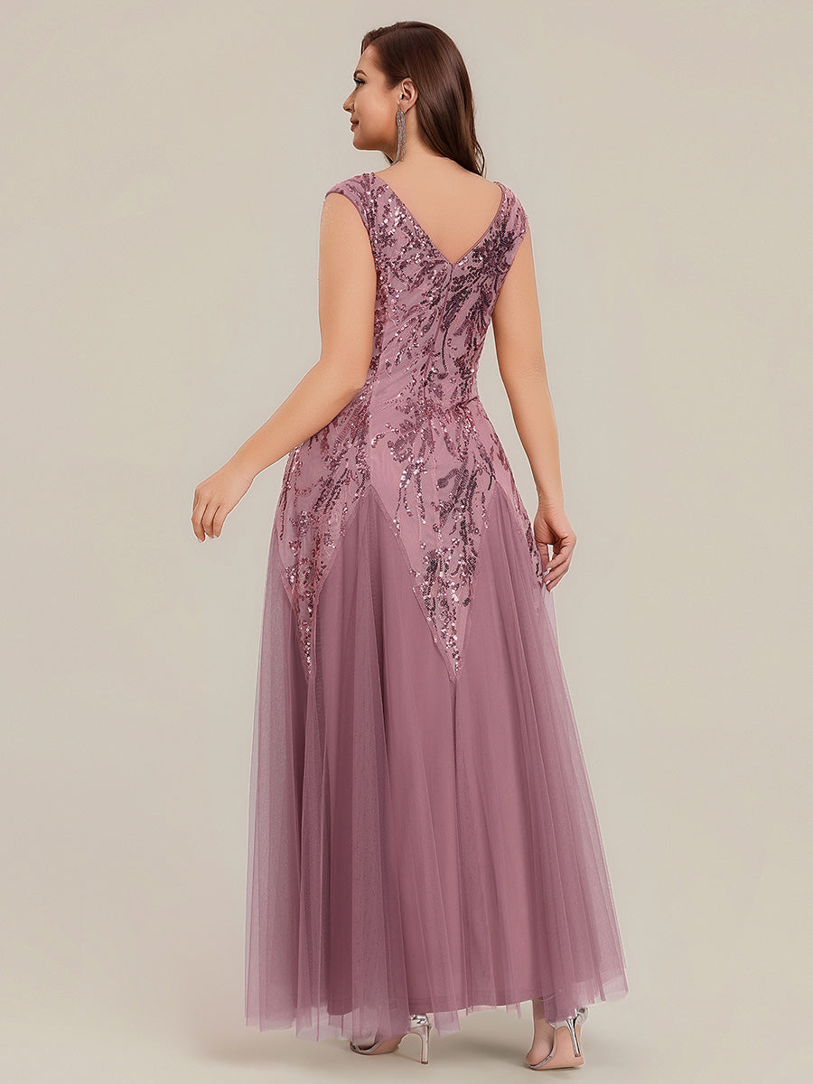 Freya Navy Sequin Embroidered Cap Sleeve Maxi Evening Dress