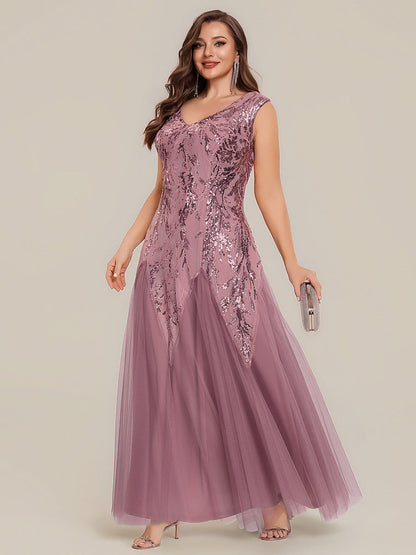 Freya Navy Sequin Embroidered Cap Sleeve Maxi Evening Dress