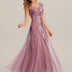 Freya Navy Sequin Embroidered Cap Sleeve Maxi Evening Dress - Purple Orchid