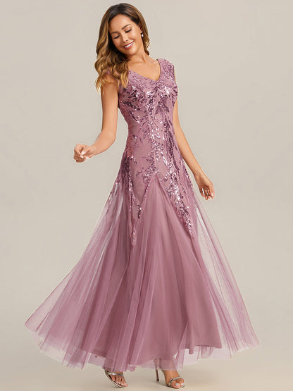 Freya Navy Sequin Embroidered Cap Sleeve Maxi Evening Dress
