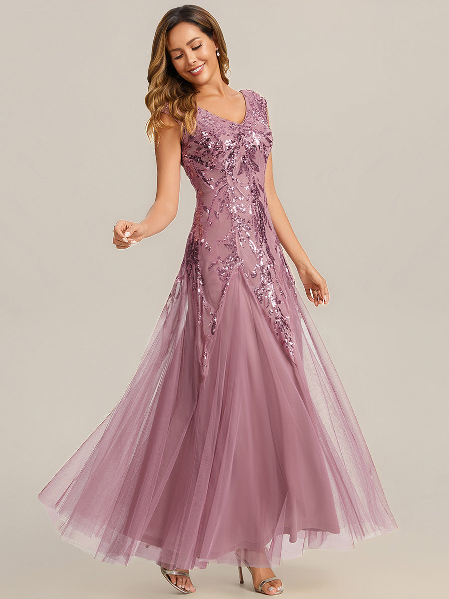 Freya Navy Sequin Embroidered Cap Sleeve Maxi Evening Dress