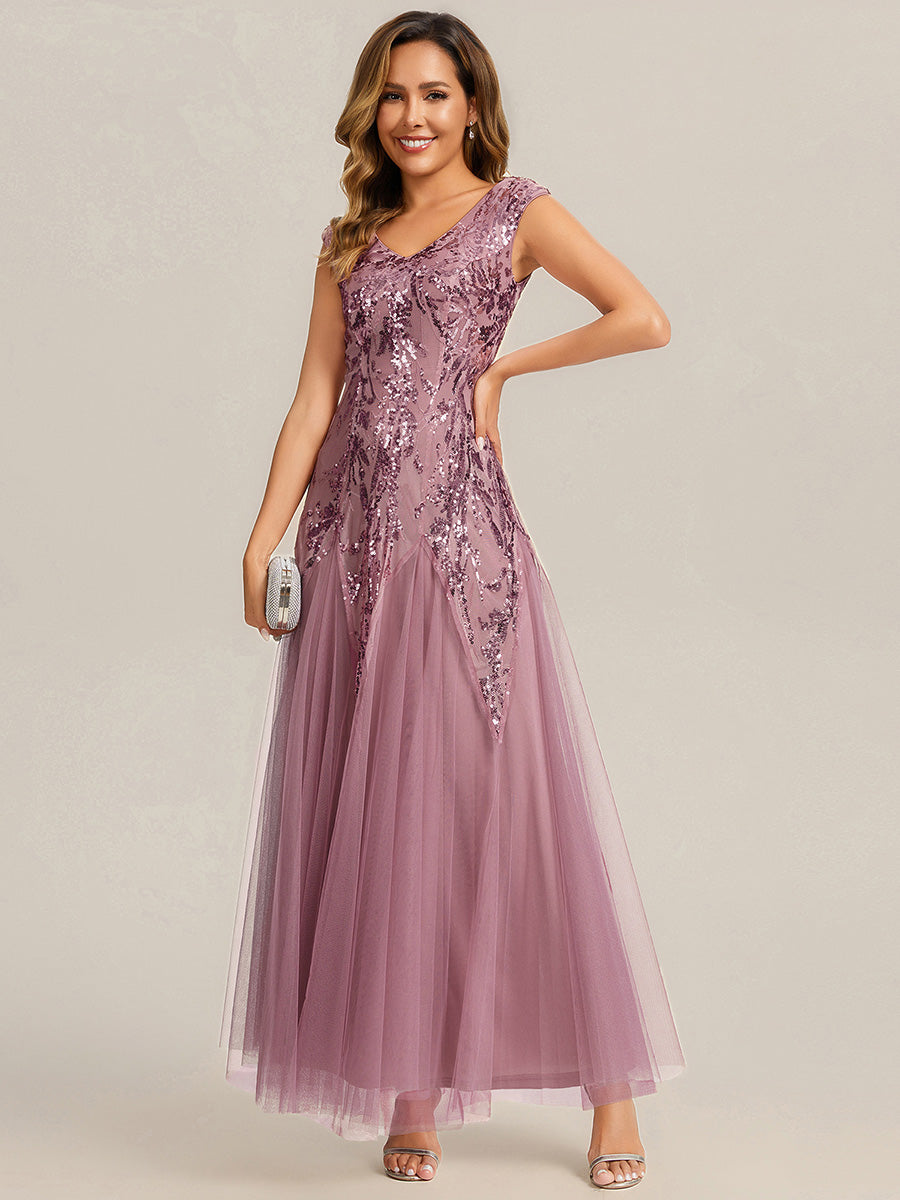 Freya Navy Sequin Embroidered Cap Sleeve Maxi Evening Dress