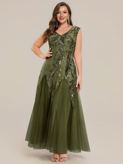 Freya Navy Sequin Embroidered Cap Sleeve Maxi Evening Dress