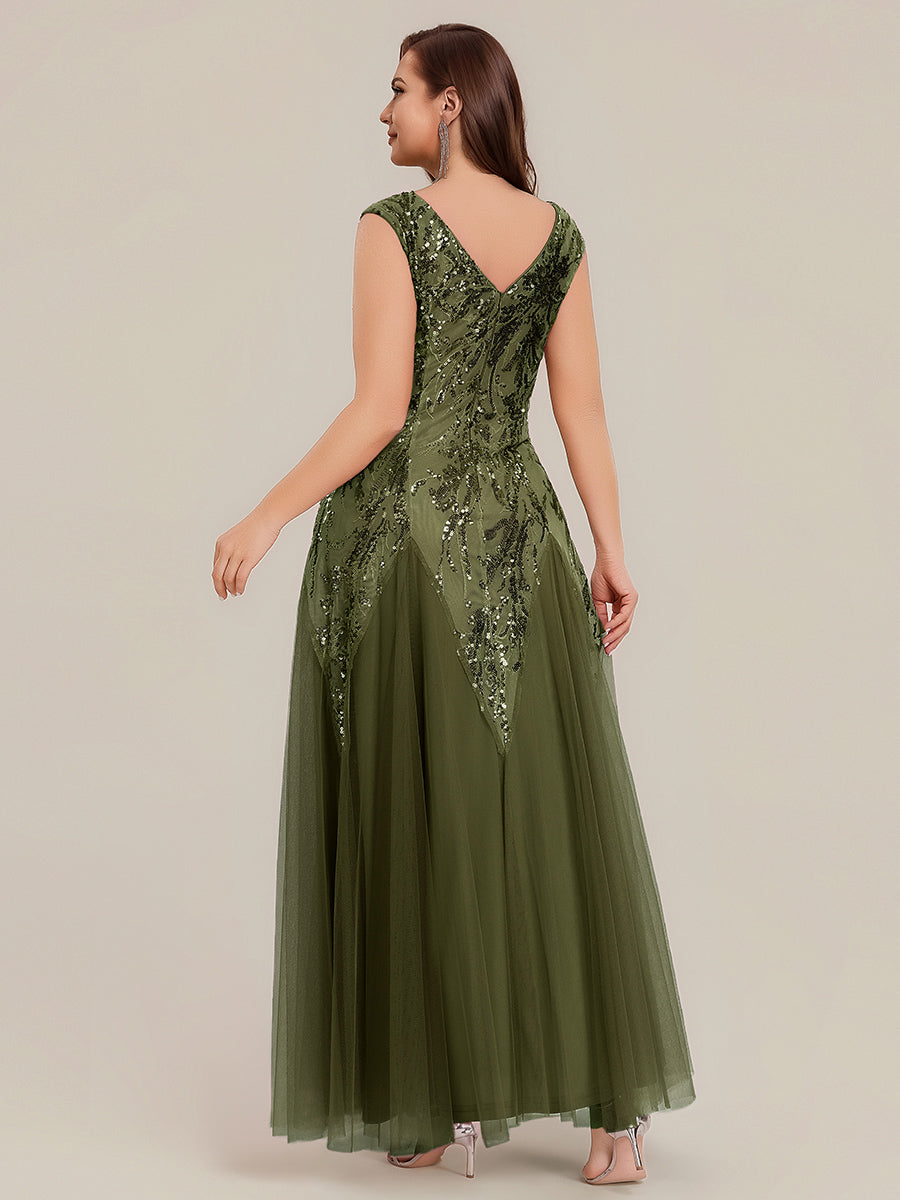 Freya Navy Sequin Embroidered Cap Sleeve Maxi Evening Dress
