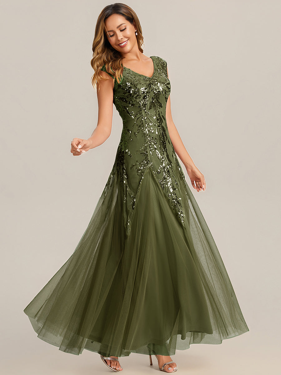 Freya Navy Sequin Embroidered Cap Sleeve Maxi Evening Dress