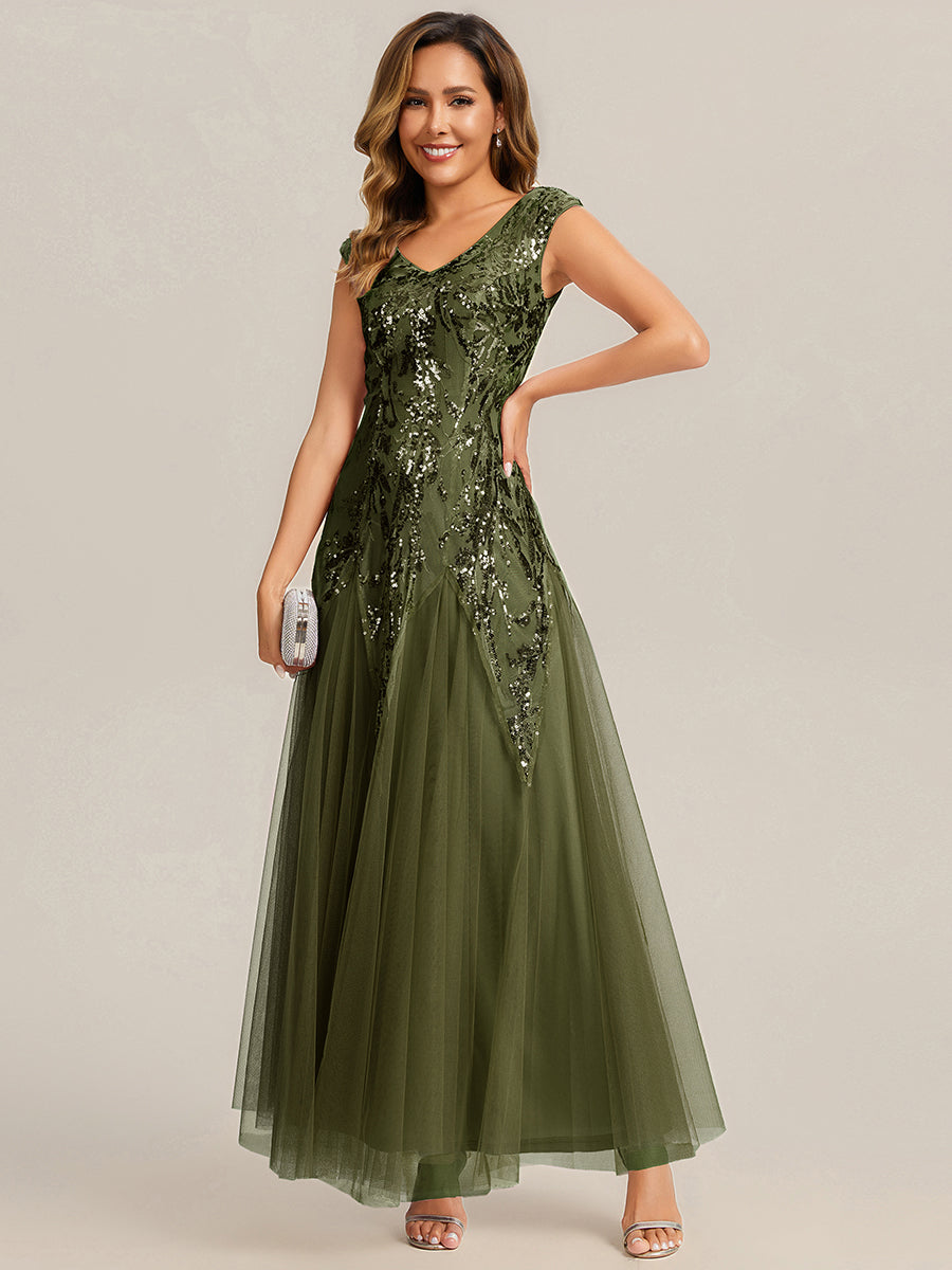 Freya Navy Sequin Embroidered Cap Sleeve Maxi Evening Dress