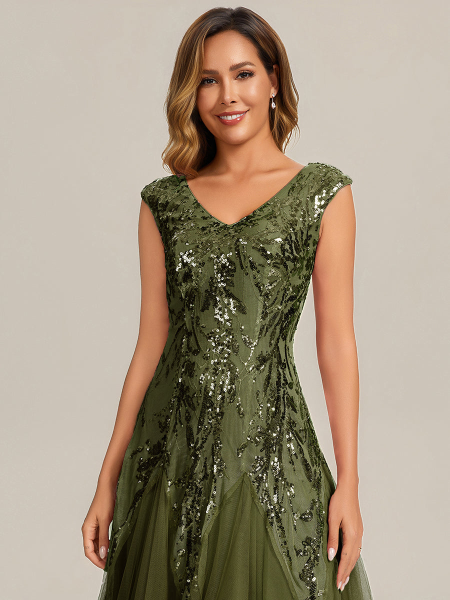 Freya Navy Sequin Embroidered Cap Sleeve Maxi Evening Dress
